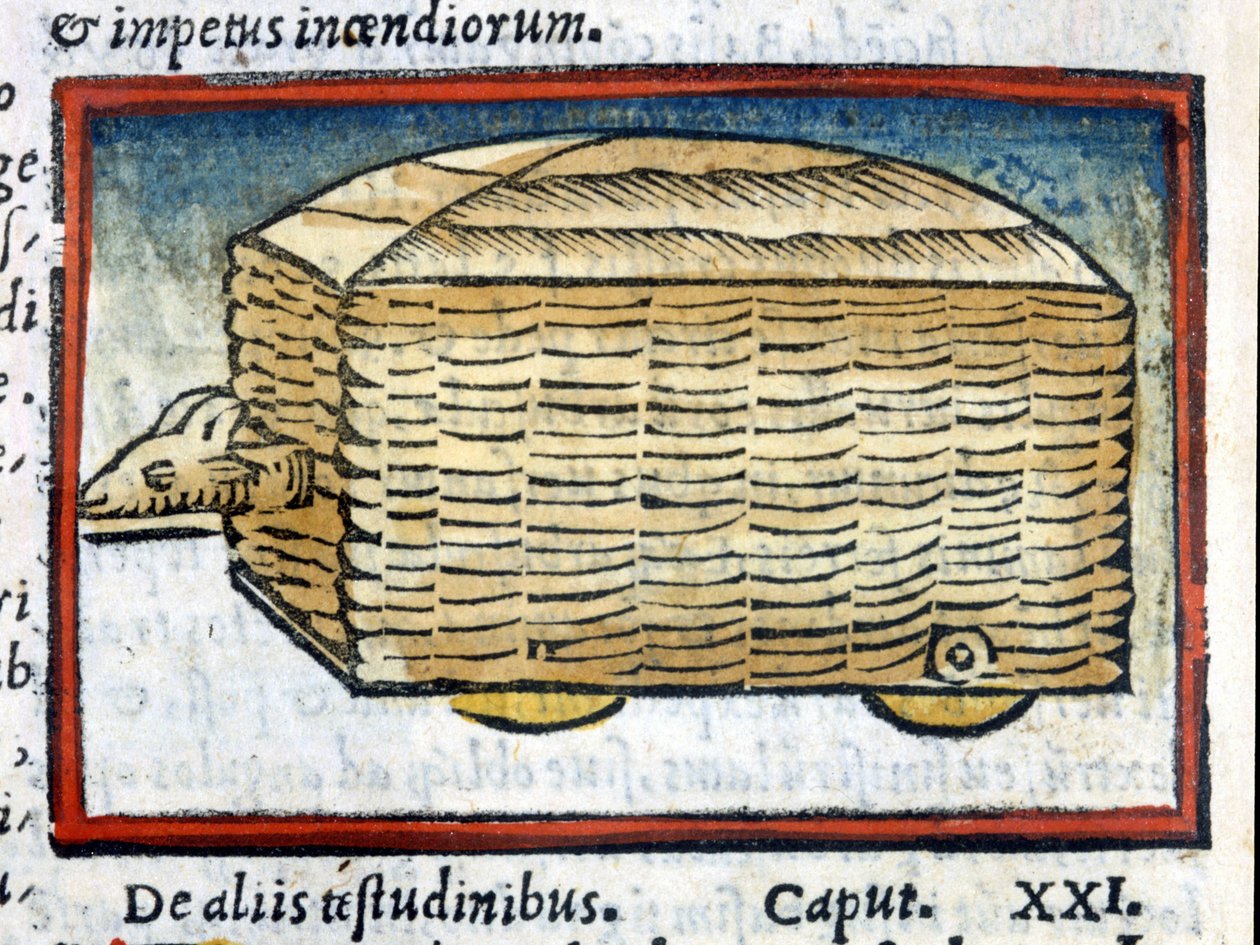 1630年に出版されたVitruvaの "De architectura "に描かれているアリエス（戦車の一種）。 作： 無名の画家