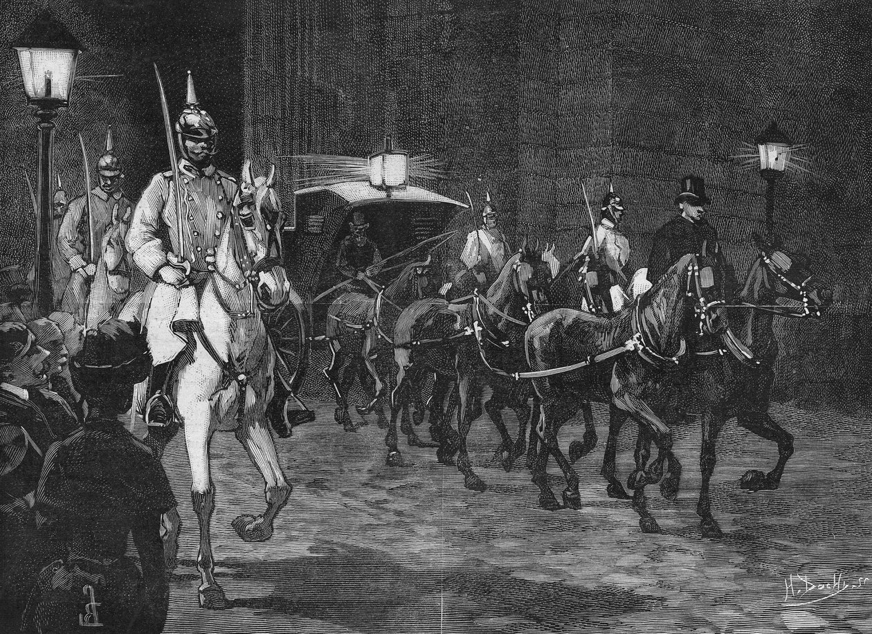 ハプスブルク家のロドルフ大公（1858～1889年）の遺骨が到着。 作： 無名の画家