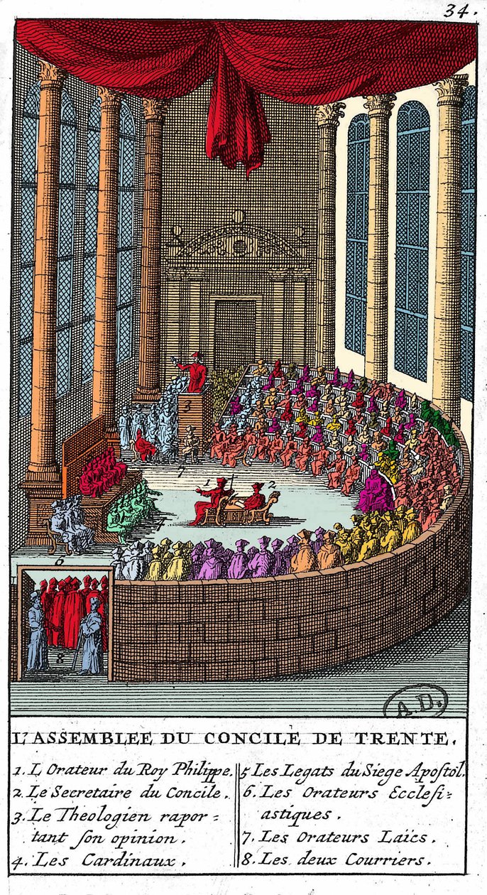 トレント公会議（1545年～1563年）の議会、エングレーヴィング 1706年 作： 無名の画家