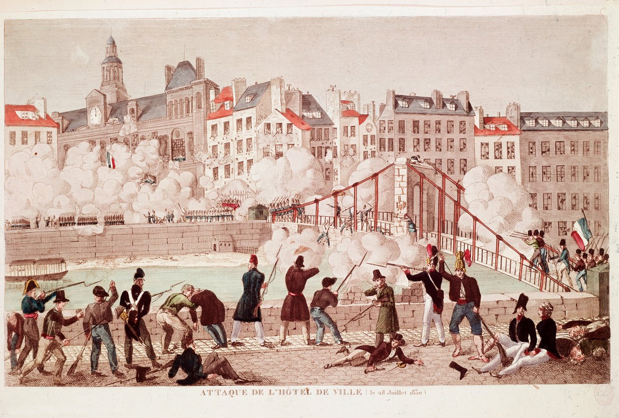 パリ市庁舎の襲撃とアルコラ橋の戦い 1830年7月28日（エングレー