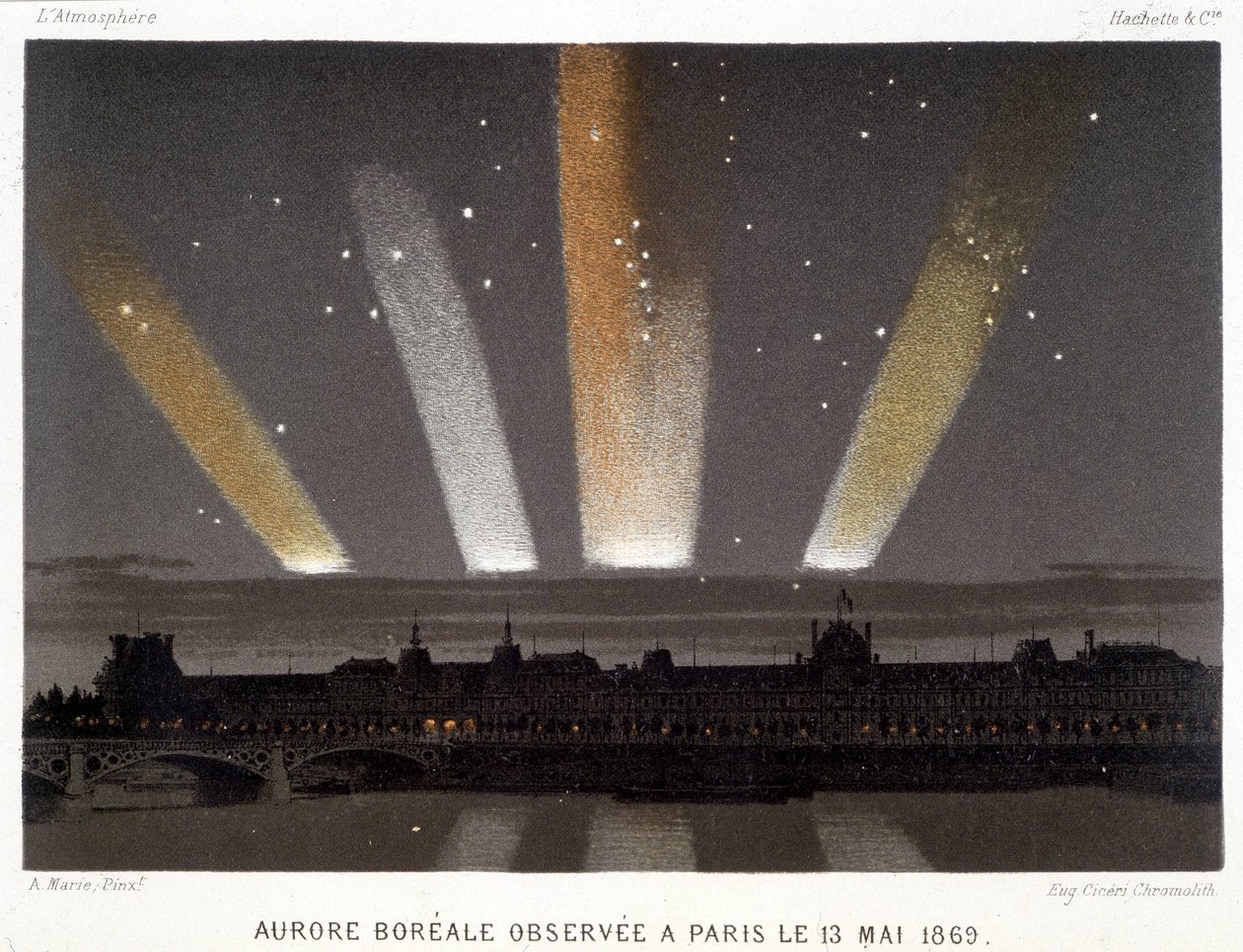 1869年5月13日にパリで観測されたAurore Boréale - Amédée Guilleminの "Magnetism and Electricity "にて 作： 無名の画家