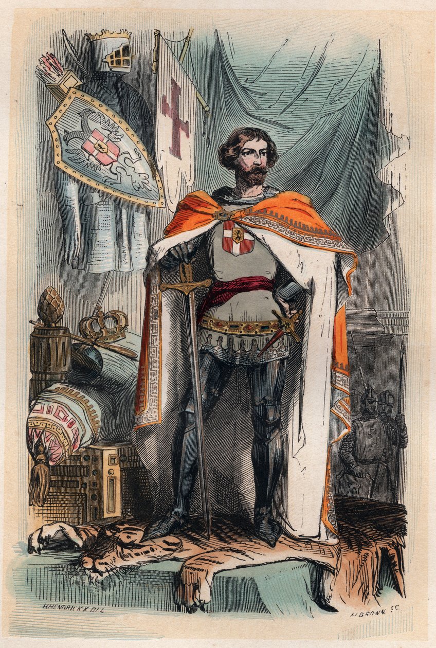 Baldwin I. von Konstantinopel - Porträt von Baudouin I., lateinischer Kaiser des Ostens (1171-1206), wurde Kaiser von Konstantinopel durch Teilnahme am Vierten Kreuzzug. Auch bekannt als Baudouin IX. von Flandern (oder Baudouin VI. von Hennegau). Gravur vo von Unknown artist