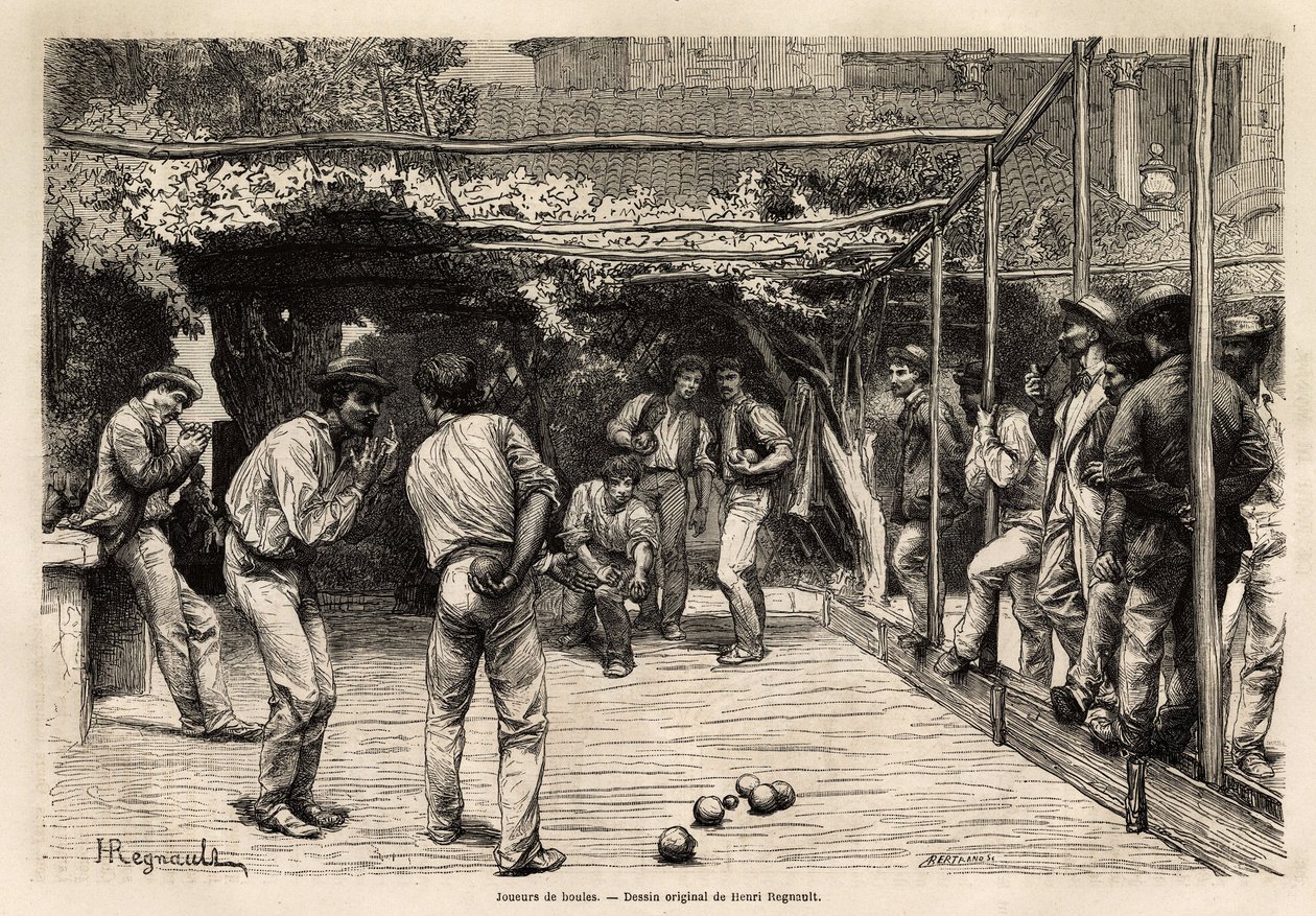 ローマ（イタリア）でのボール遊び。フランシス・ウェイが1864年から1868年にかけて行ったローマへの航海を描いた版画（エドゥアール・シャルトンの指導の下、「Le tour du monde, nouveau journal des voyages」に掲載されたもの 作： 無名の画家
