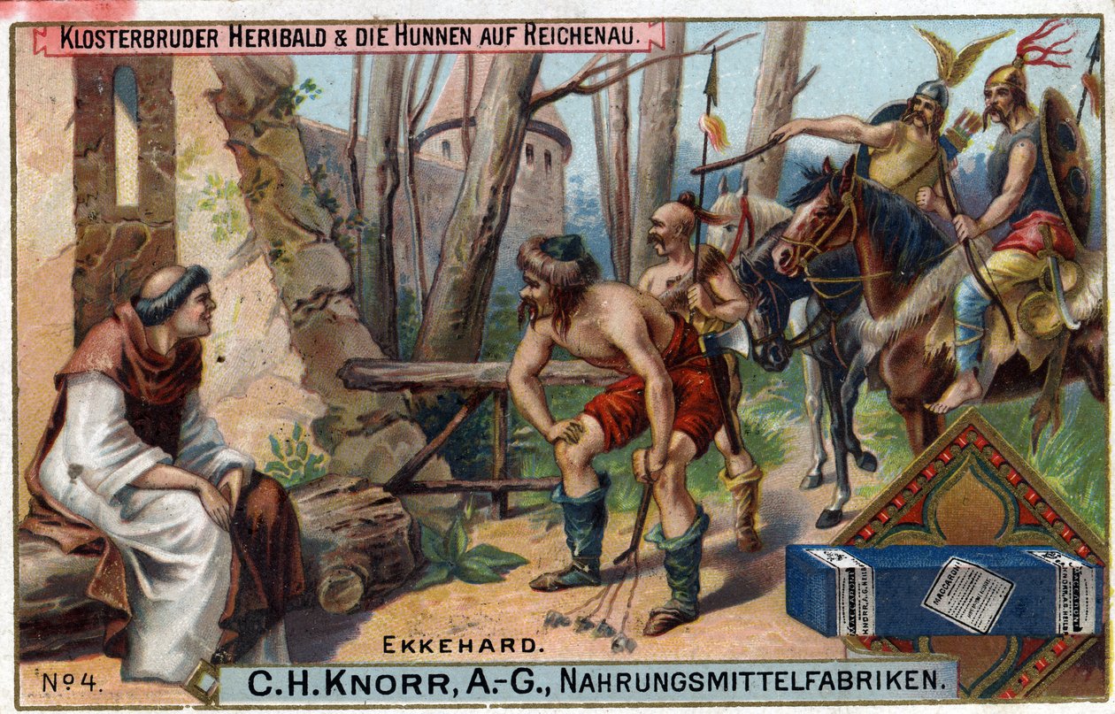 蛮族の侵入 - ザンクト・ガレン（St.Gall）のエッケハルト4世（Eckkehard IV）またはエッケハルト（Eckhart）（980-1057）博学で、ラテン語の詩人。兄ヘリバルトとフン族はライヒェナウ島を持っている。ライヒェナウ島には、小さな素朴な修道士である兄弟ヘリバルドだけが、期間中残っていた。 作： 無名の画家