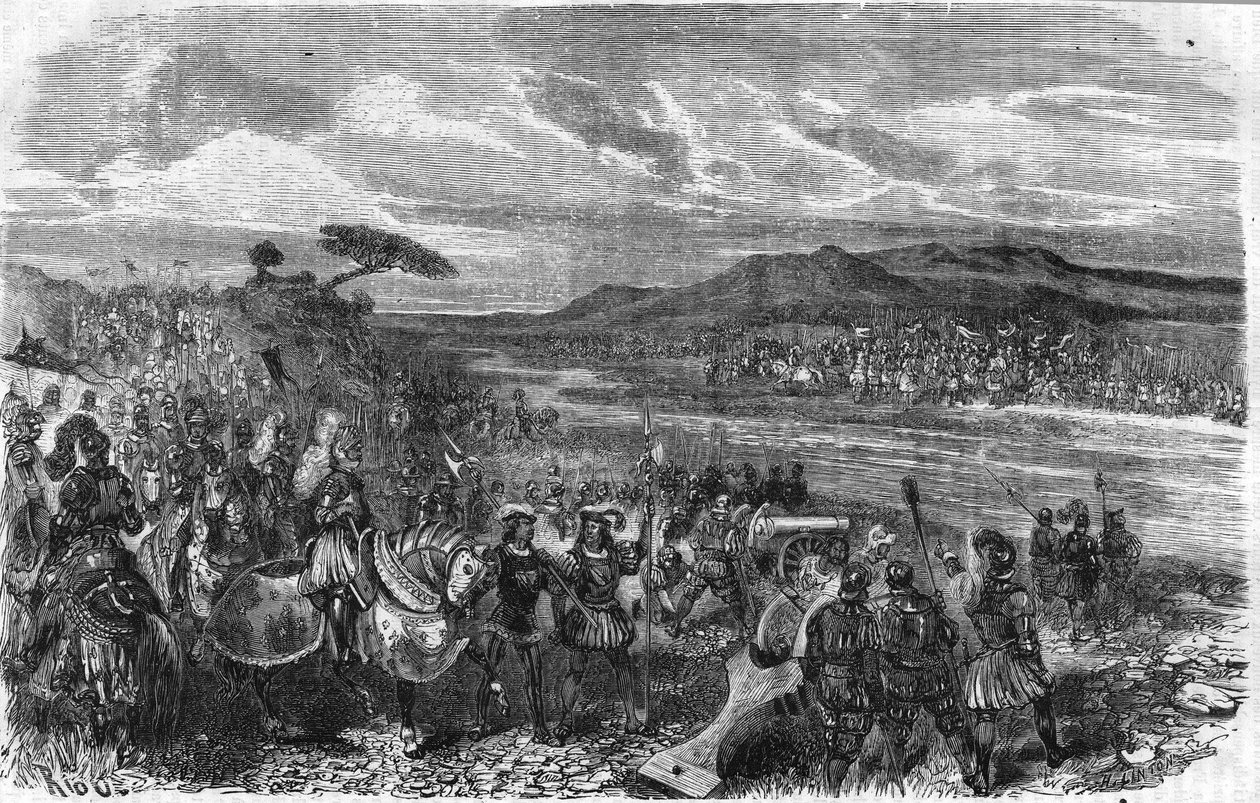 7月6日、シャルル8世のもと、フォルノウア（フォルノーボ）の戦い（イタリア 作： 無名の画家