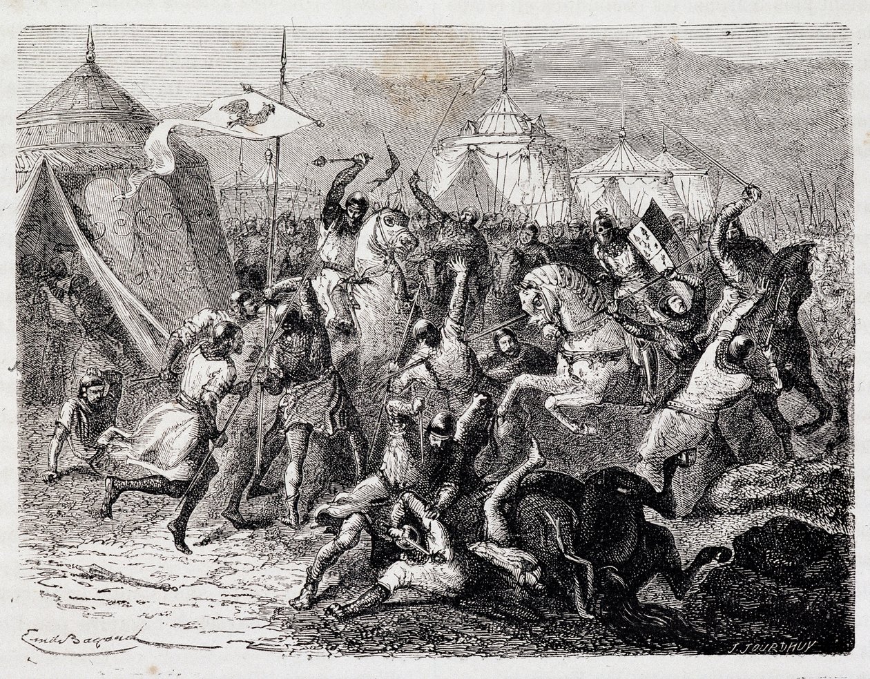 カッセル山の戦い - アンリ・マルタン著「Histoire de France populaire」（Jouvet, Paris, T.1）に掲載。 作： 無名の画家