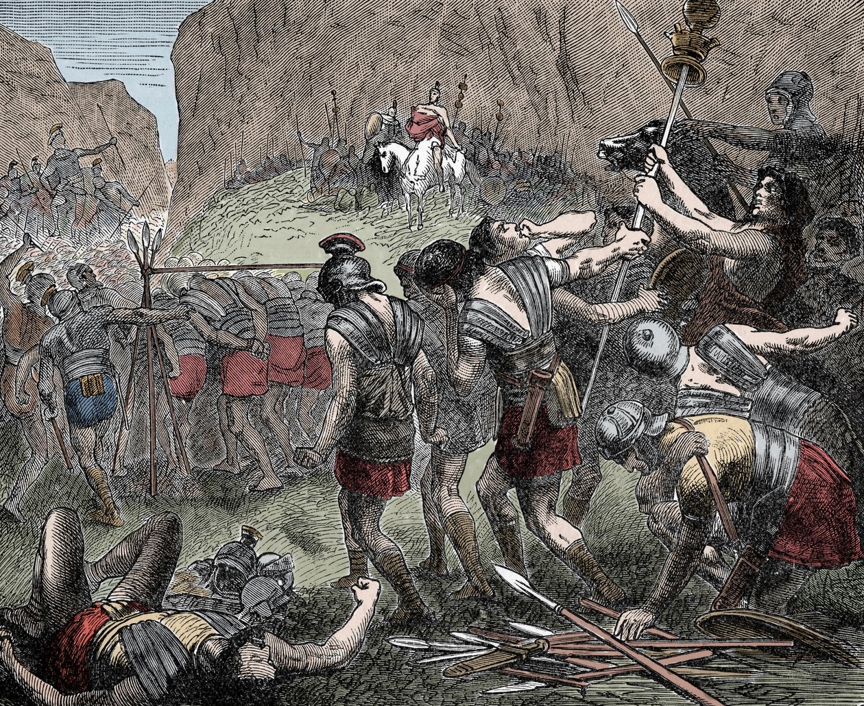 Caudine Forksの戦い - Battle of the Caudine Forks (Furculae Caudinae) - 紀元前321年、第二次サムナイト戦争におけるローマ人とサムナイトの間の戦い。 作： 無名の画家