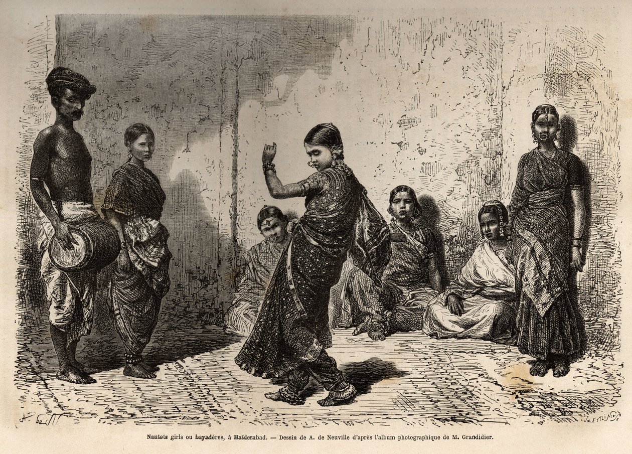 Bayaderes (oder Devadasi), ursprünglich Dienerinnen der Gottheiten, diese jungen Mädchen, die einem Tempel geweiht waren, erhielten eine gewisse Ausbildung, insbesondere die Beherrschung des Tanzes und genossen bestimmte Privilegien, aber ihr Status entwi von Unknown artist