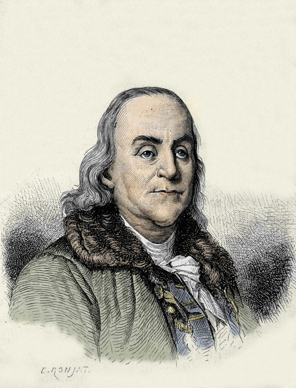 ベンジャミン・フランクリン（1706-1790）：アメリカの哲学者、物理学者、大使。 作： 無名の画家