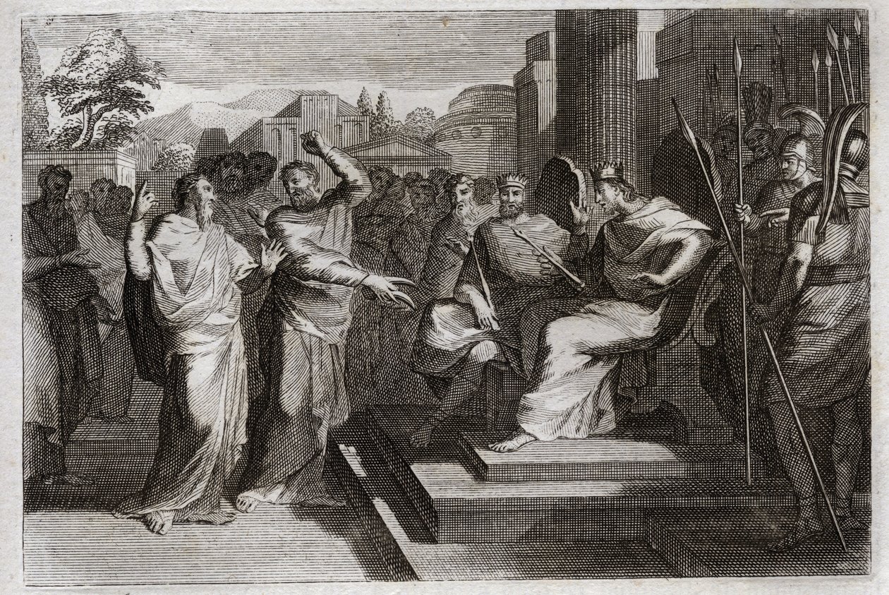 ロワイヨモンの聖書、旧約聖書。ヨサファトのピエテ。ユダの最も敬虔な王であるエホシャファトは、彼の周りにいるすべての王子たちを震え上がらせ、神への敬虔さを様々な方法で証言し、そのおかげで敵に勝利することができた。イラスト 作： 無名の画家