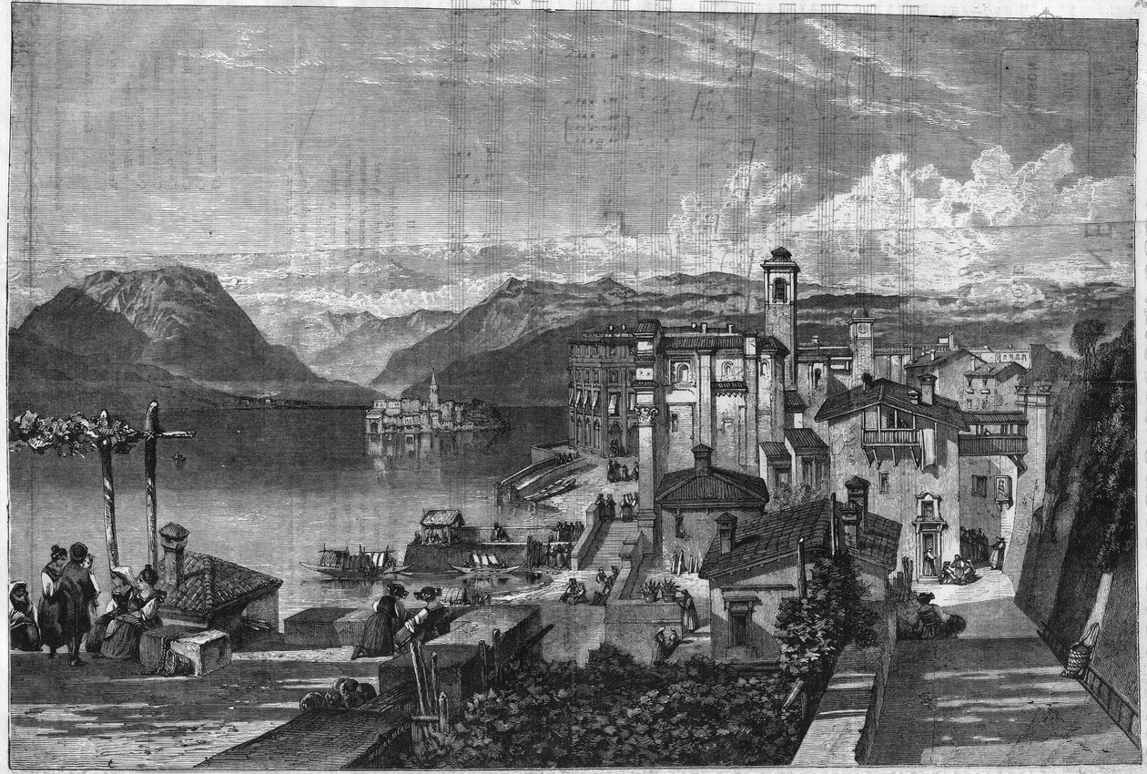 イタリアのマッジョーレ湖（Lago Maggiore in Lombardia）のボロメ諸島：イゾラ・ベッラ（Ila-Bella）の眺め。L