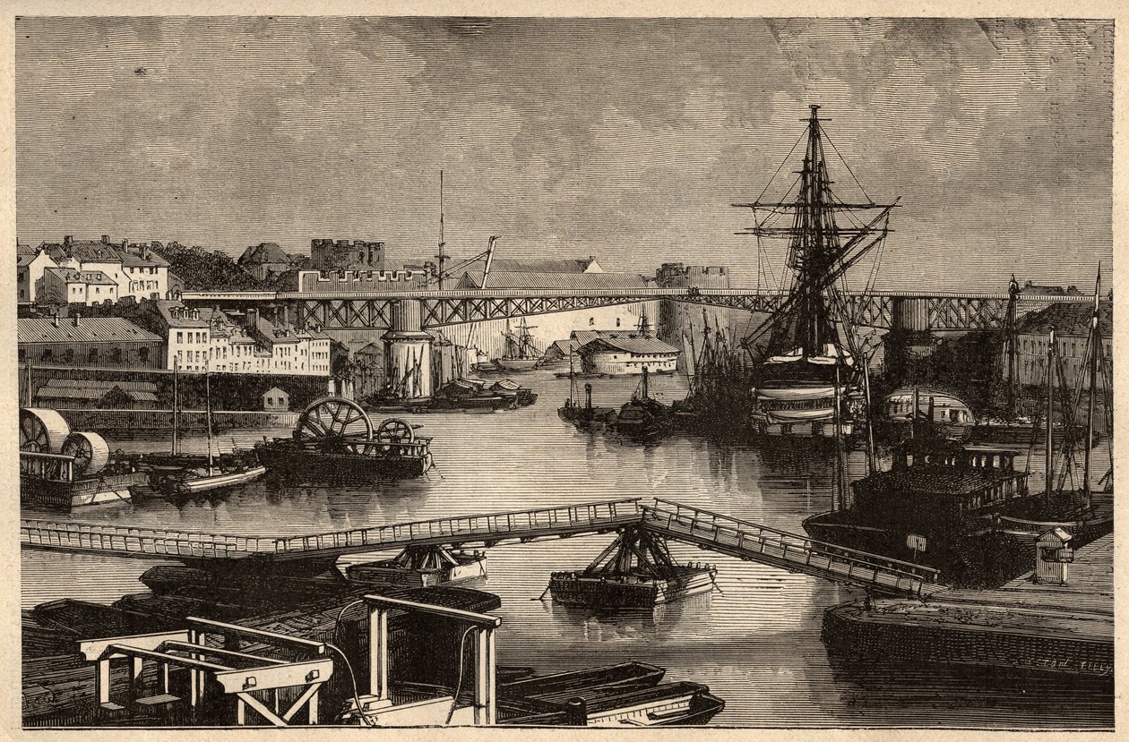 Brest - Le port militaire - Finistere - Bretagne - "PATRIE "の刻印 - DESCRIPTION PECTURESSE DE LA FRANCE EN 6 VOLUES BY LUCIEN HUARD - 19世紀末 作： 無名の画家