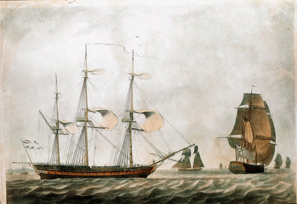 18世紀のイギリスのフリゲート艦（19世紀のプリント 作： 無名の画家