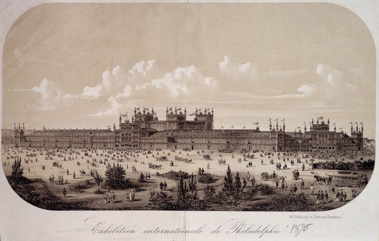 フィラデルフィア国際博覧会で米国建国100周年（1776年～1876年）を記念した建物 作： 無名の画家