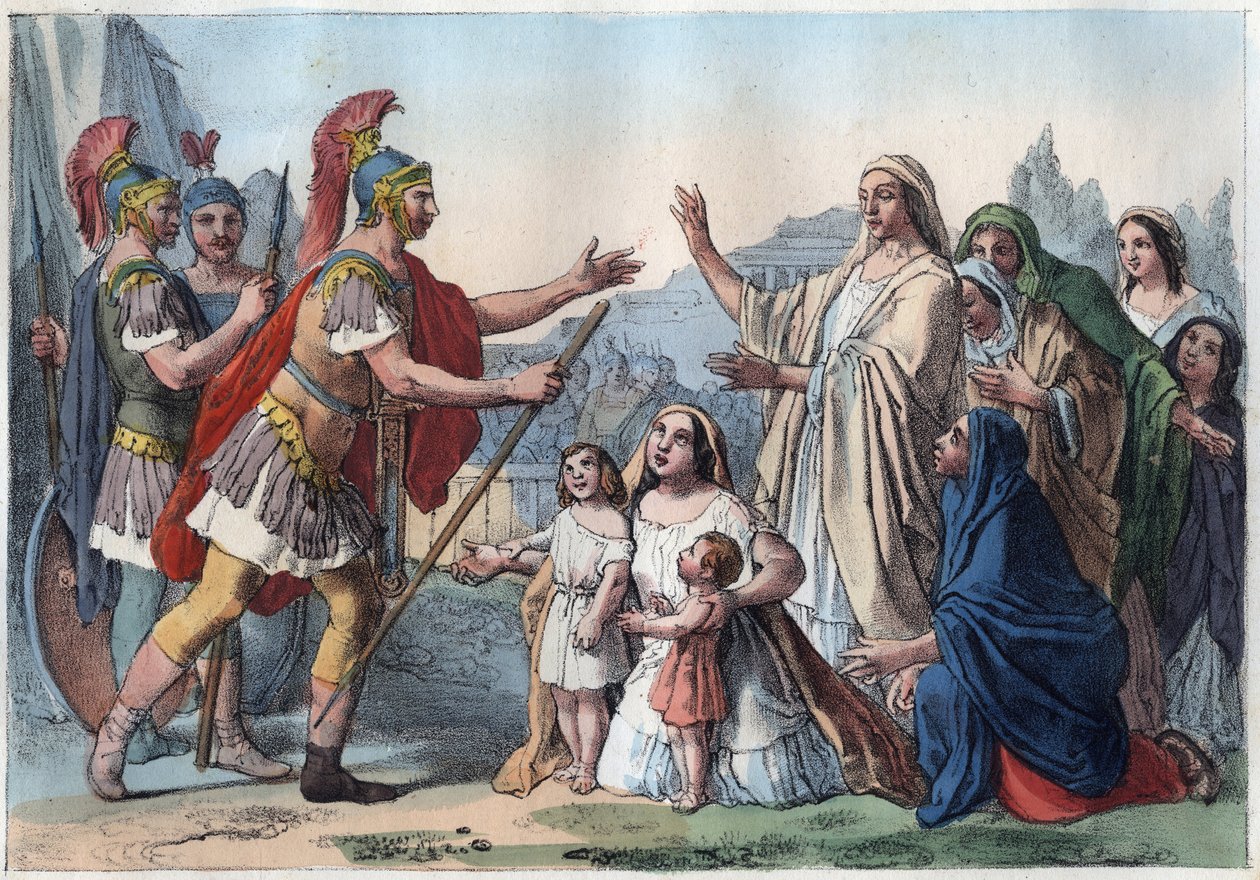 カイウス・マルシウス・コリオラン（コリオラン）と母（紀元前488年） - コリオランが民衆の支持を得てローマを攻める - 母ヴェトゥリアと妻ヴォルムニアが引退を説得 - コリオラン（ガイウス・マルシウス・コリオラン）の前にヴォルムニアとヴェトゥリア - 母ア 作： 無名の画家