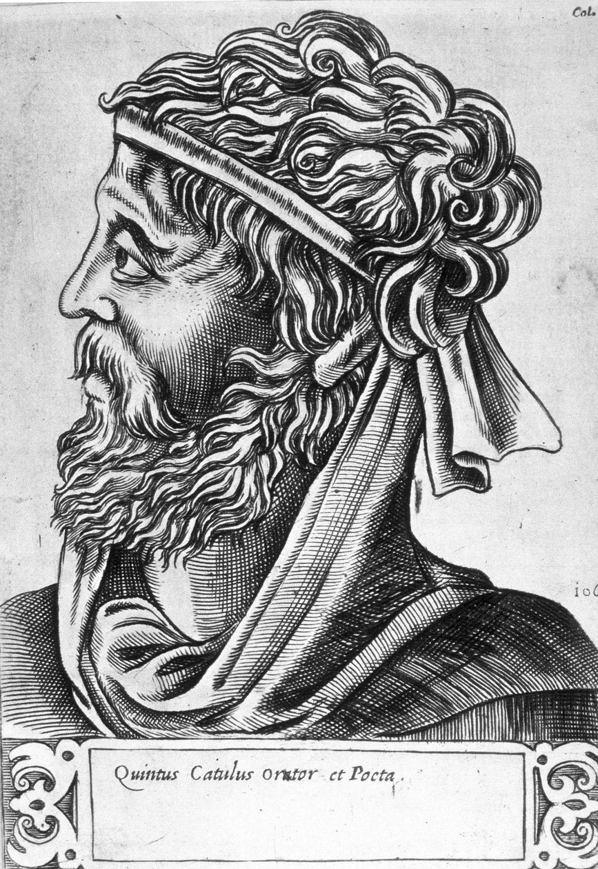 Caius Valerius Catullus dit Catulle (87 - 54 BC) 想像上の肖像画、17世紀のエングレーヴィング。 作： 無名の画家