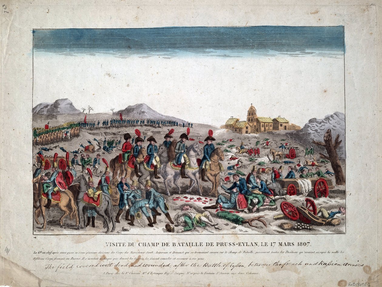 プロイセンとポーランドの戦い (1806-1807) "Napoleon I on Battlefield of Eylau on 9/02/1807" - On the Battlefield of Eylau - Anonymous - 1807 - Etching, watercolour - 33,4x44,5 - Private Collection 作： 無名の画家
