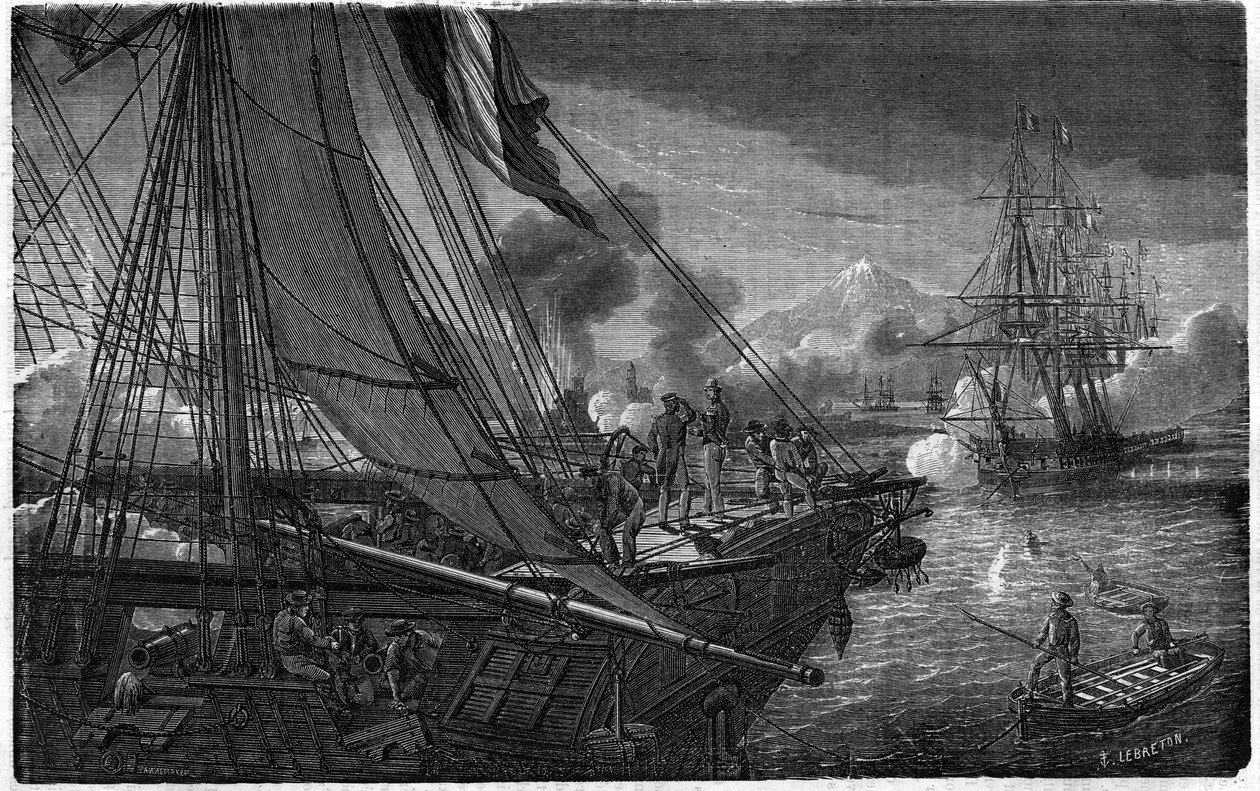 1838年11月27日、ボードゥン提督率いるフランス軍によるサン・ジャン・デュロア（メキシコ）の占領。 作： 無名の画家