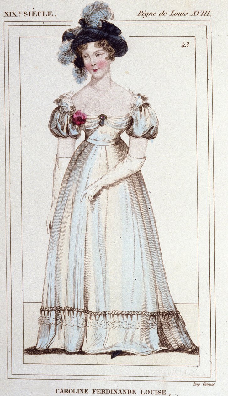 カロリーヌ・フェルディナンデ・ルイーズ・オブ・ネイプルズ、ベリー公爵夫人（1798年〜1870年）。ベリー公爵の妻。1830年に描かれた版画。 作： 無名の画家