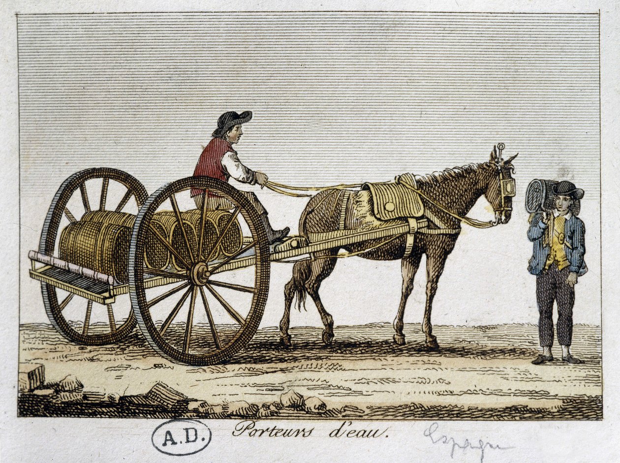 スペインのカートと水運車 - 19世紀 作： 無名の画家