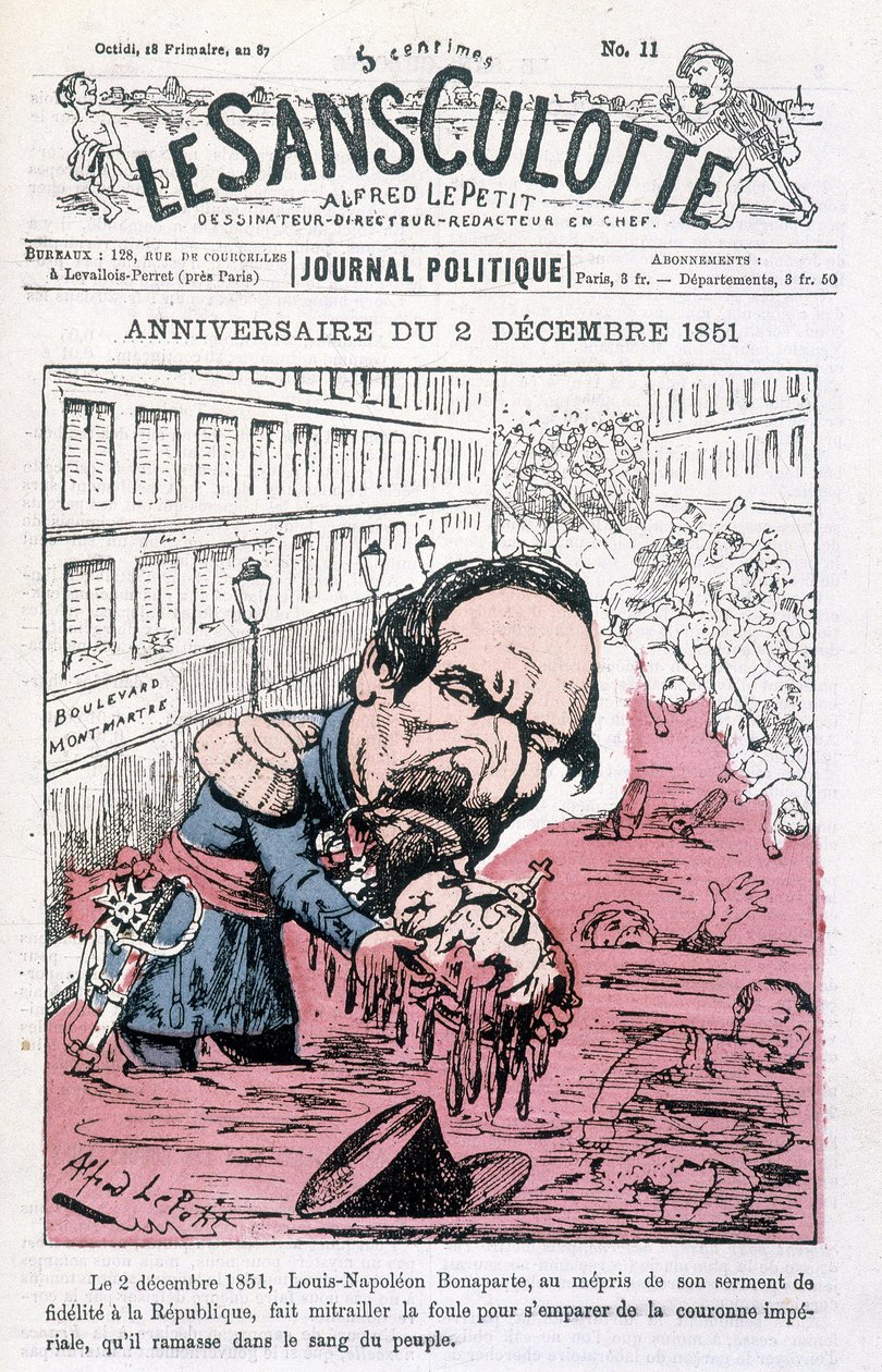 1851年12月2日のナポレオン3世のクーデターに関する漫画 - "Le sans-panlotte "にて 作： 無名の画家