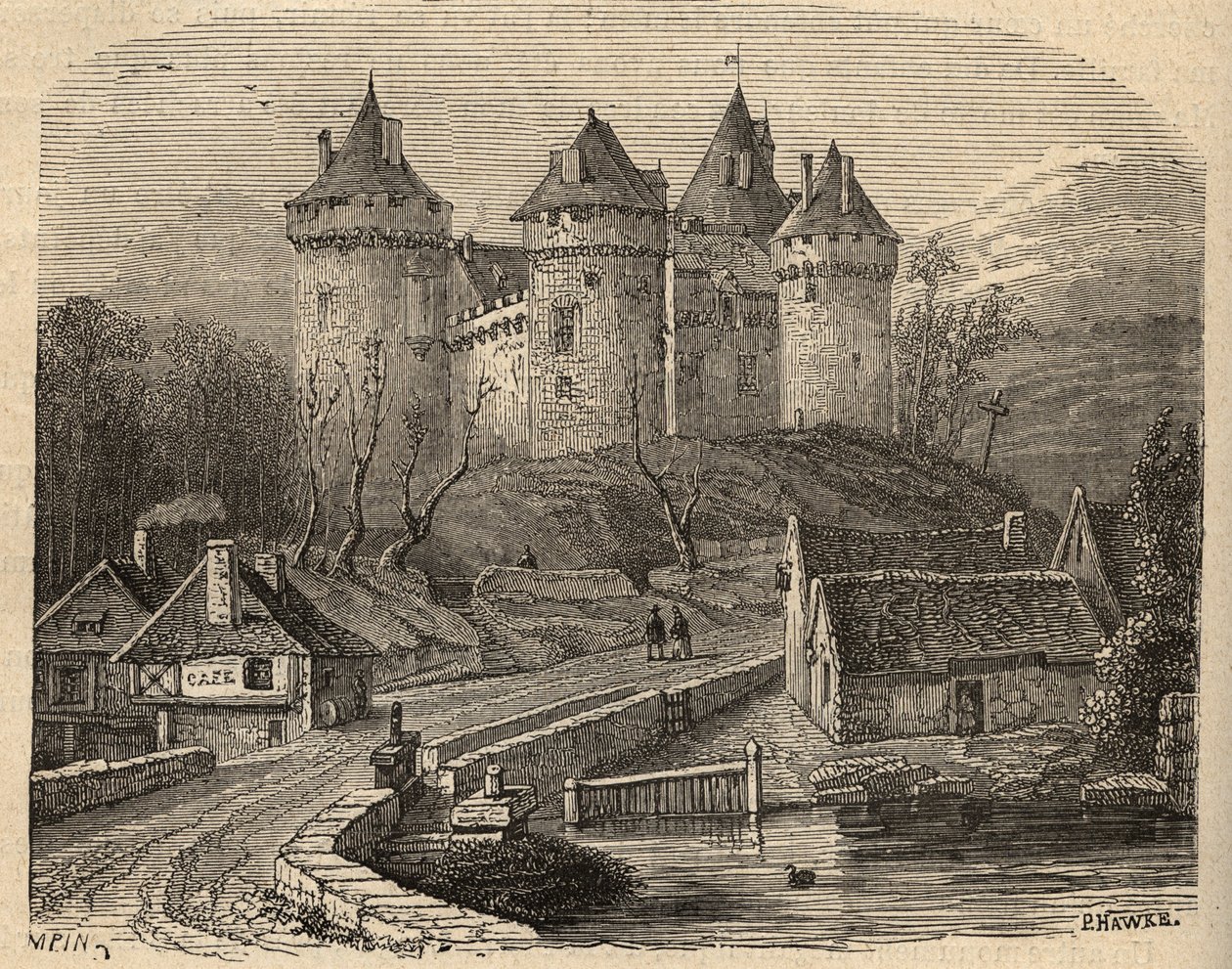 Chateau de Combourg - Ille-et-Vilaine Bretagne - "PATRIE" の刻印 - DESCRIPTION PECTUREQUIREQUE DE LA FRANCE EN 6 VOLUES BY LUCIEN HUARD - 19世紀末 作： 無名の画家