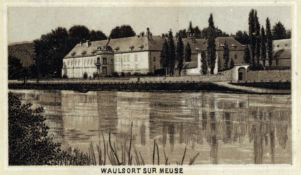Chateau de Waulsort sur Meuse（ベルギー、ワロン地域）。 作： 無名の画家