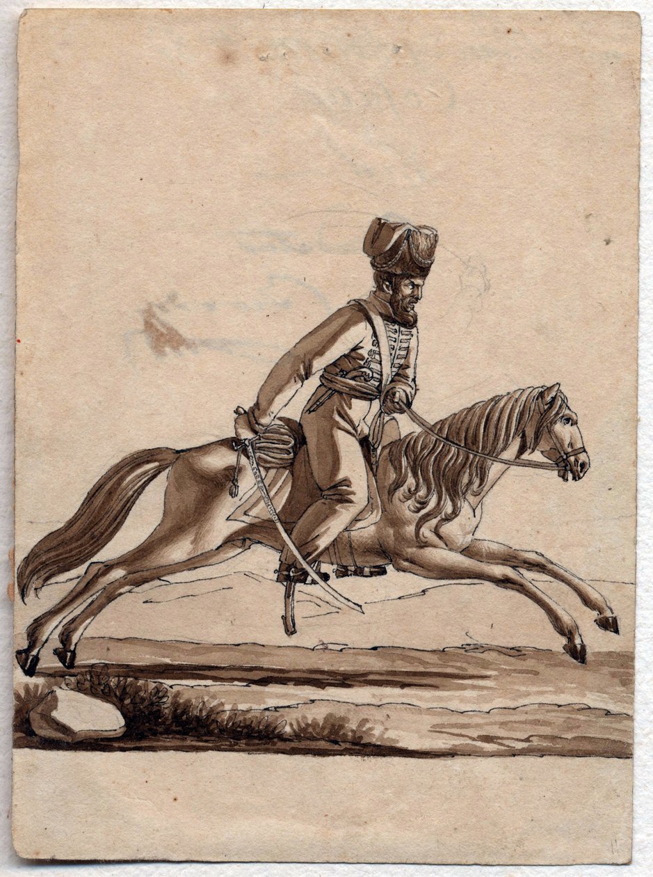 "Chef (ataman) cosaque" (コサックのアタマン) Dessin anonyme 1818 Dim 11,4x8,2 cm Private Collection 作： 無名の画家