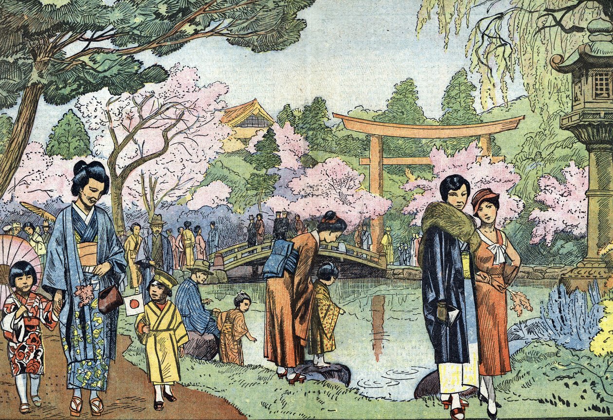 春の桜、日本（日本の春の桜、1933年4月） 「Le pelerin」の挿絵 1933年 個人蔵 作： 無名の画家