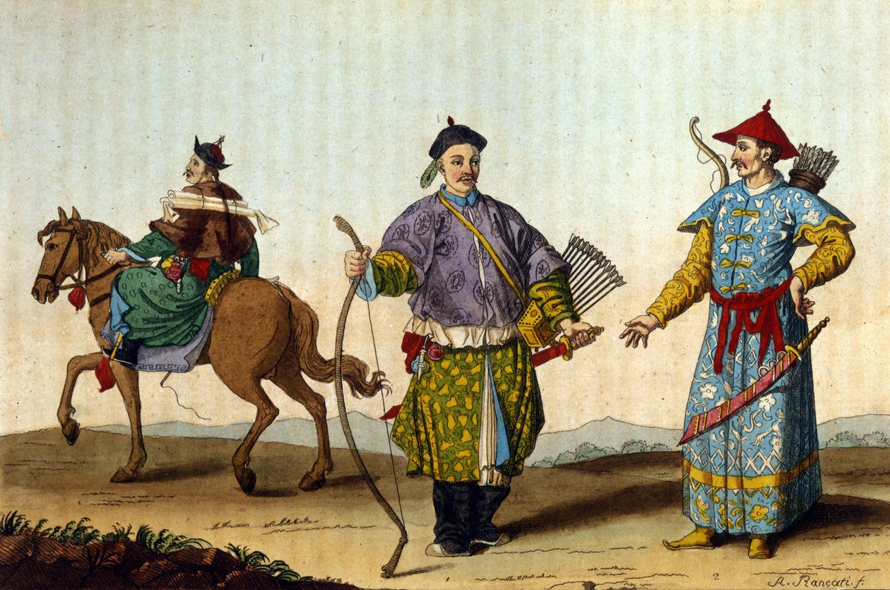 異なる時代の中国の軍事的マンダリン-J.フェラリオ編「Le costume ancien et moderne」にて。ミラノ 作： 無名の画家