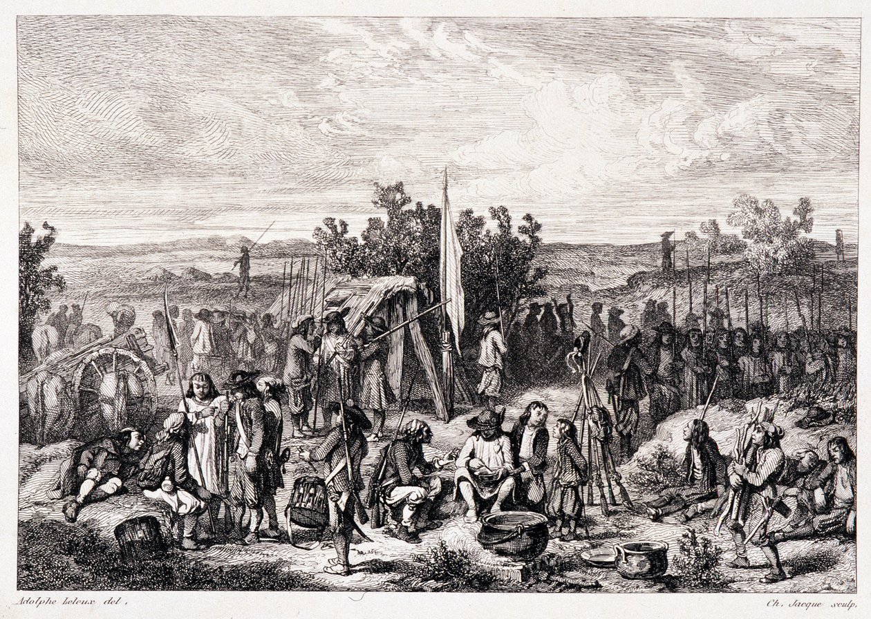 Chouans au bivouac - W. Coquebert編集のPitre-Chevalier著「La bretagne ancienne et moderne」に掲載。 作： 無名の画家