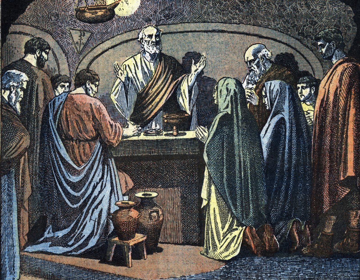 カタコンベのクリスチャン、イースターを祝う イラスト：「Le Pelerin」より 作： 無名の画家