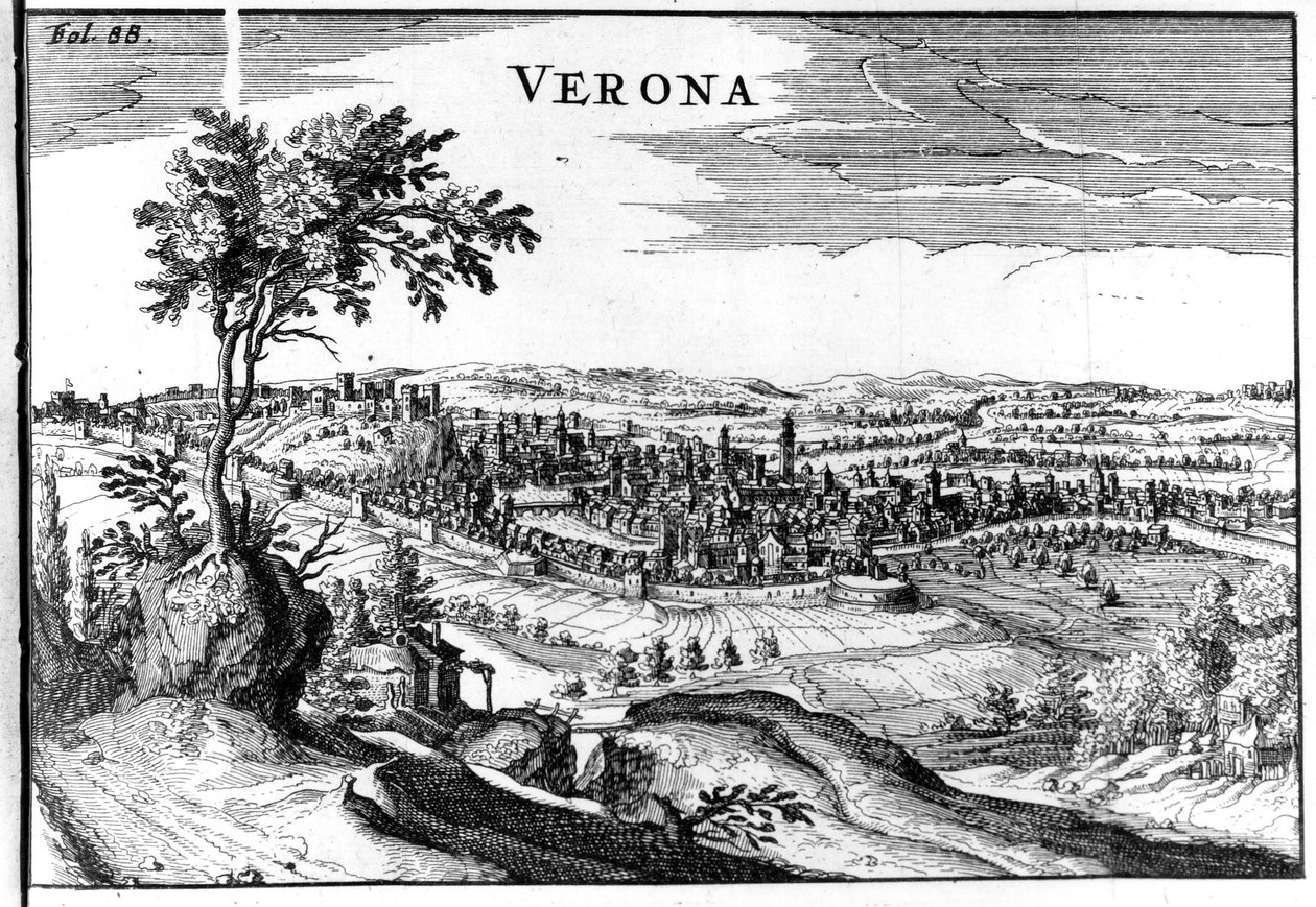 Verona 16thのシティマップ。 作： 無名の画家