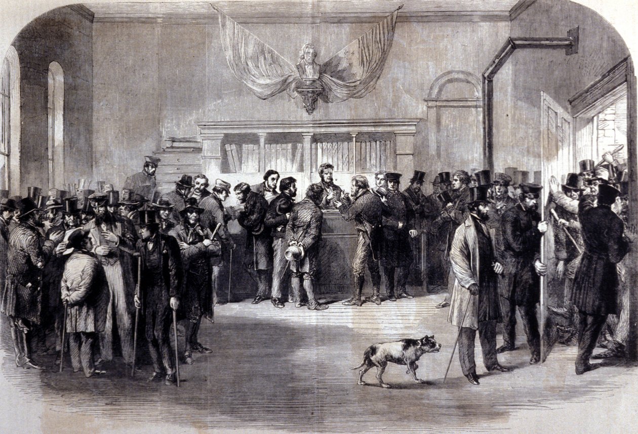 Civil War (1861 - 1865), アメリカ南北戦争。免罪符事務所前の反徴兵肋骨。ニューヨークの 作： 無名の画家