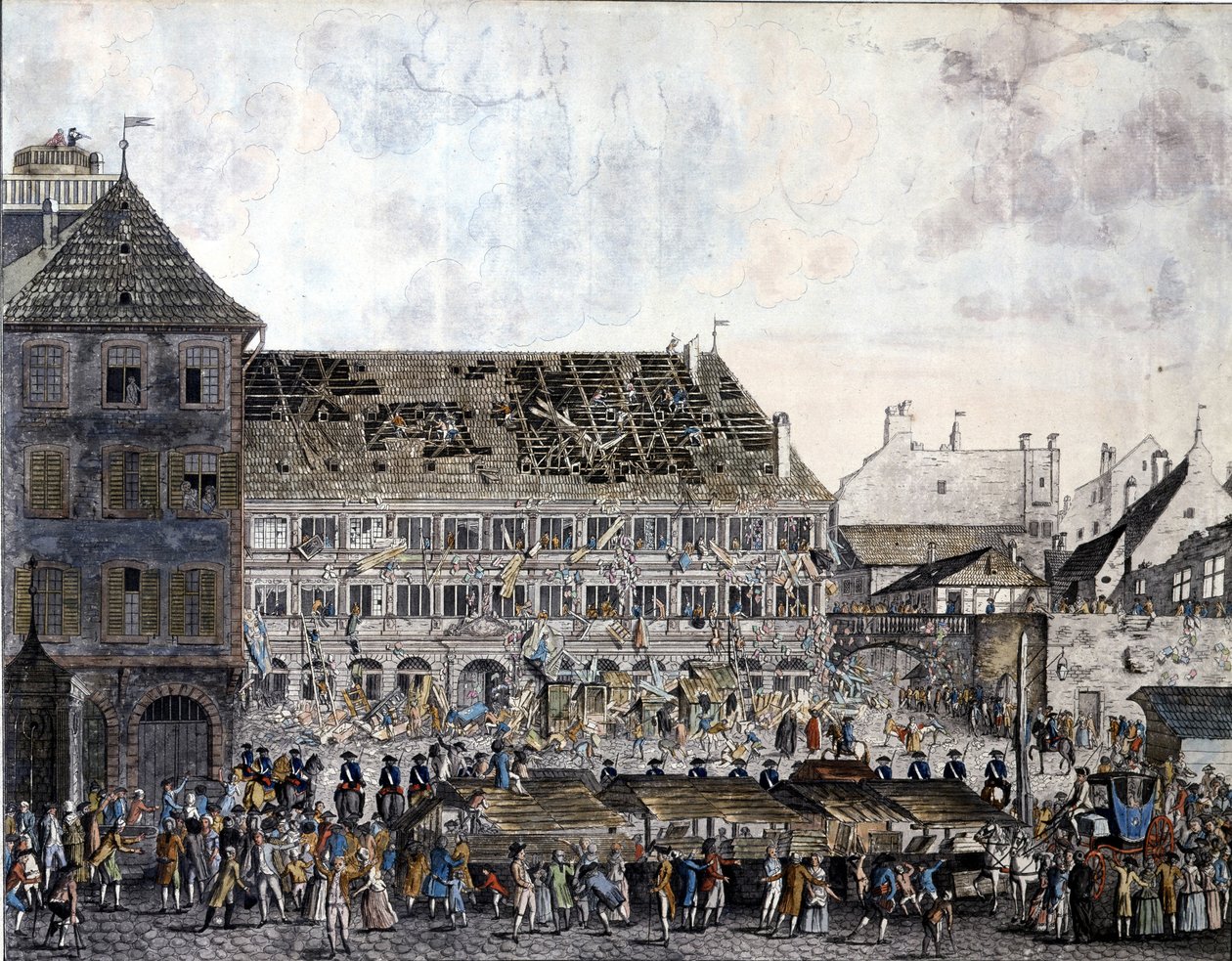 1789年7月21日、ストラスブールのタウンハウス（市庁舎）に登り、略奪を行う。 作： 無名の画家