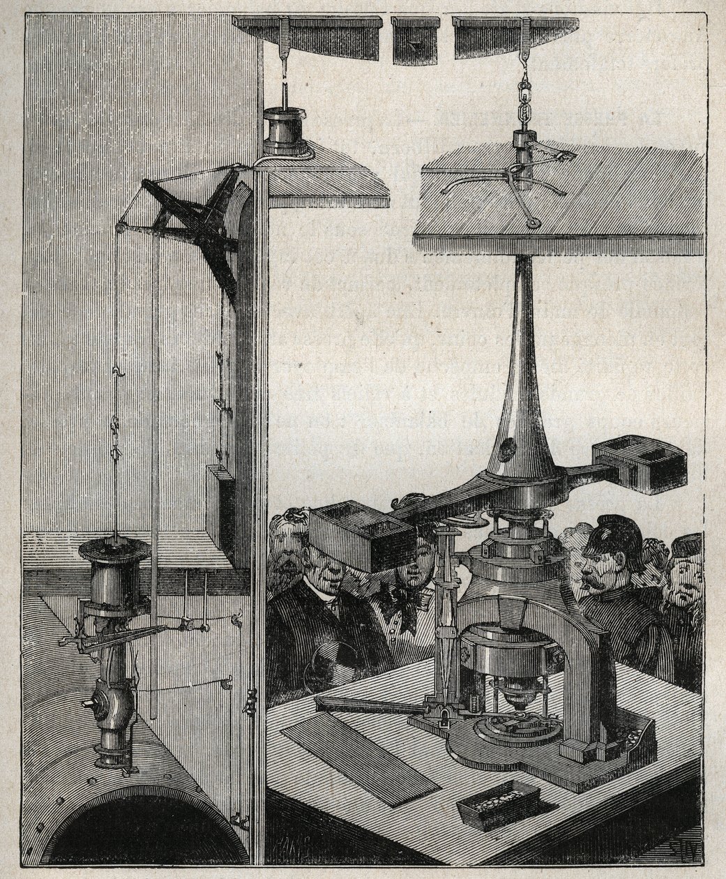 コイン。ロンドン造幣局のスチームバランス。Adolphe BITARDの "Les arts et metiers illustres "に掲載された1885年の版画。 作： 無名の画家