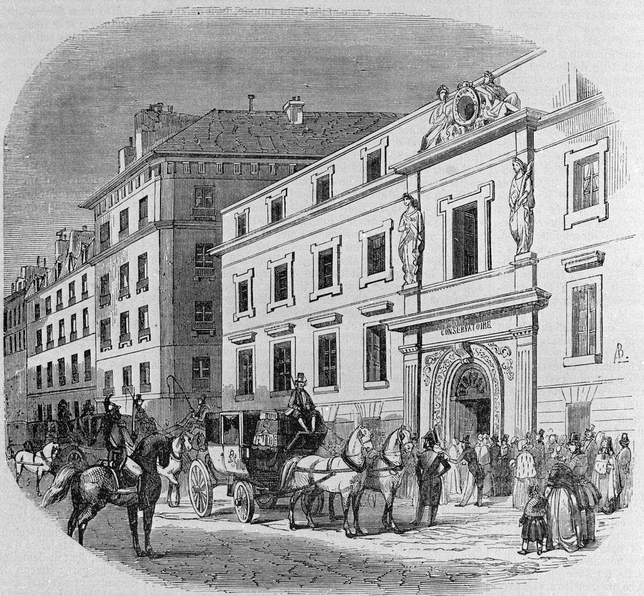 パリのフォーブール・ポワソンニエール通りにある音楽院：コンサートの様子をご紹介します。1860年に制作されたエングレービング 作： 無名の画家