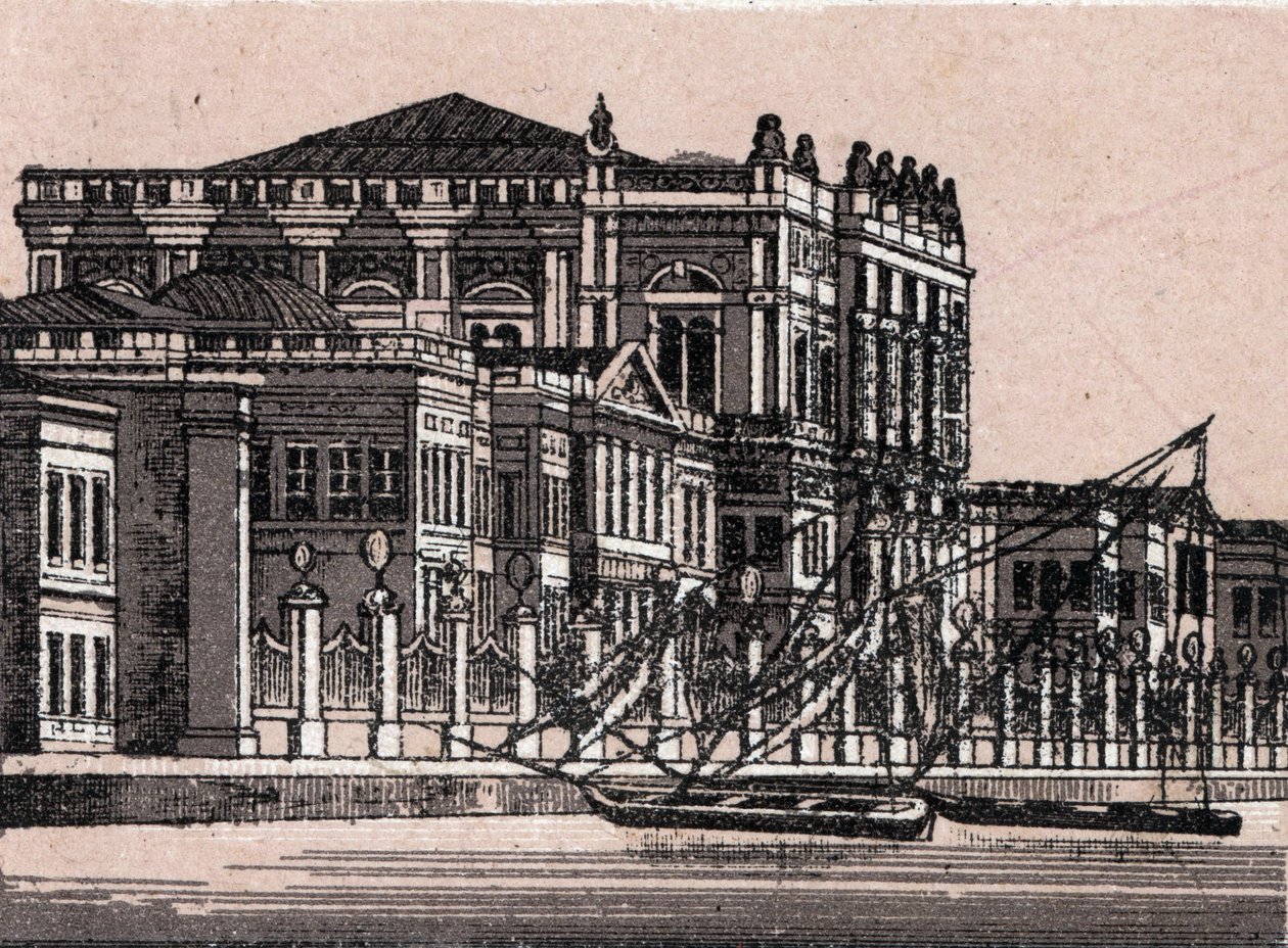 トルコ・コンスタンティノープル：ドルマ・バグシェの王宮（Imperial Plalace）の風景。 作： 無名の画家