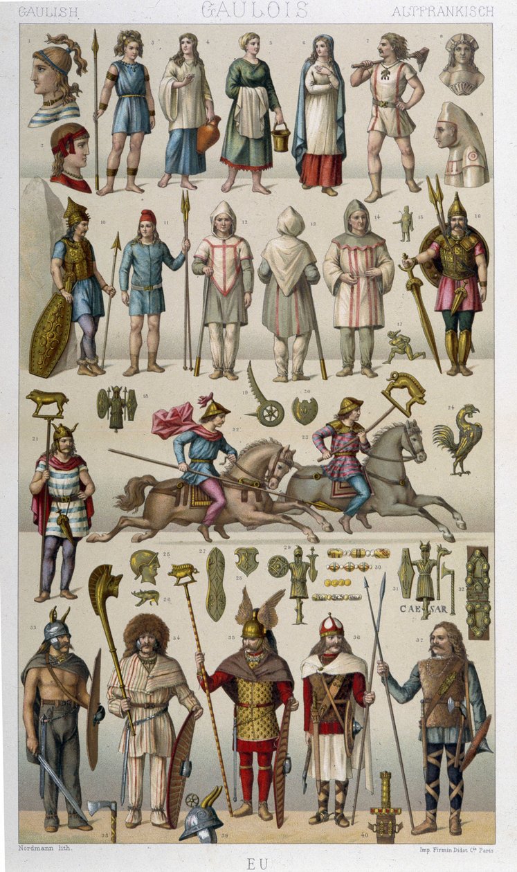ガリア人とその戦士たちのコスチューム、鎧、武器 作： 無名の画家