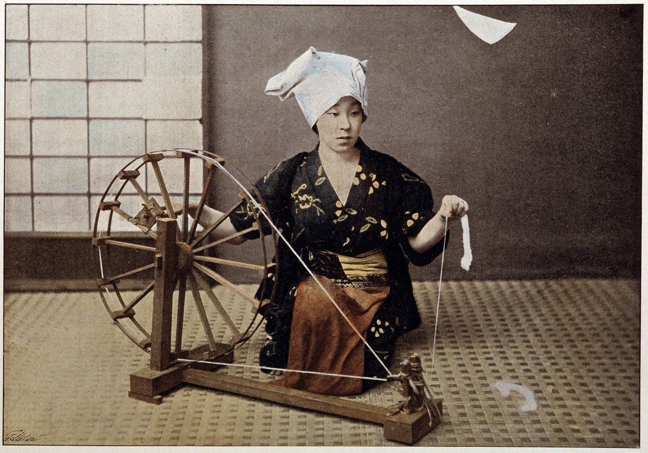 日本の綿糸紡績機 19世紀後半 作： 無名の画家