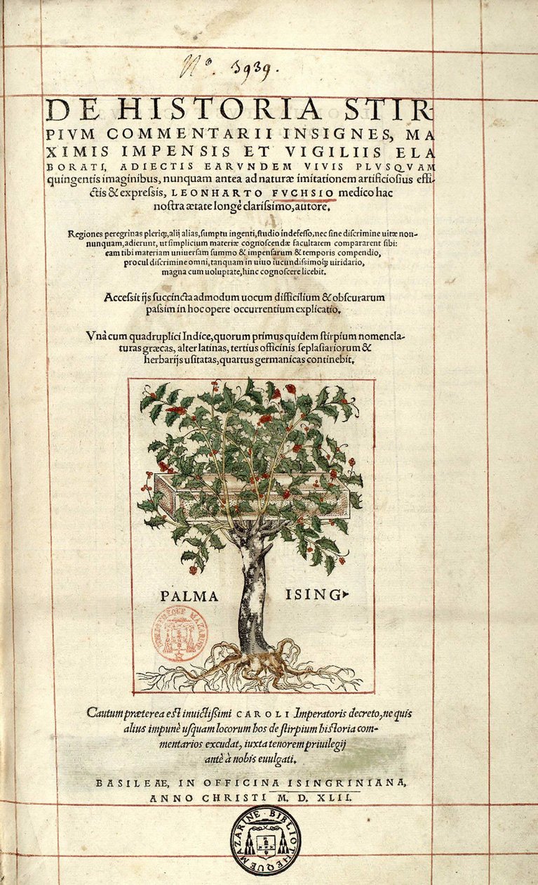 表紙「De Historia Stirpium commentarii badges,...」Leonhart Fuchs著 作： 無名の画家