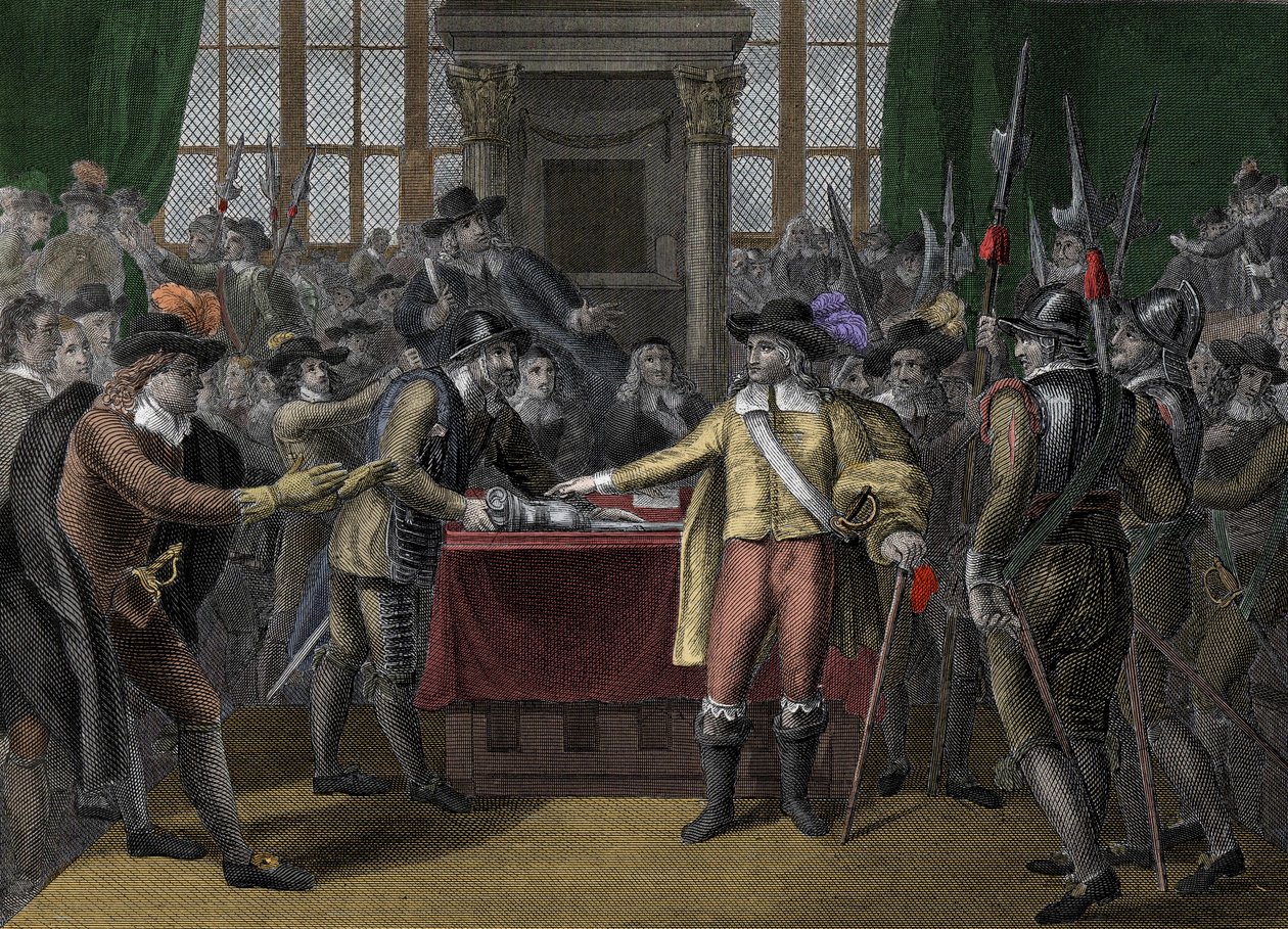 長い議会を解散したクロムウェル - ランプ議会 - オリバー・クロムウェル（1599-1658）が英国議会を解散 作： 無名の画家