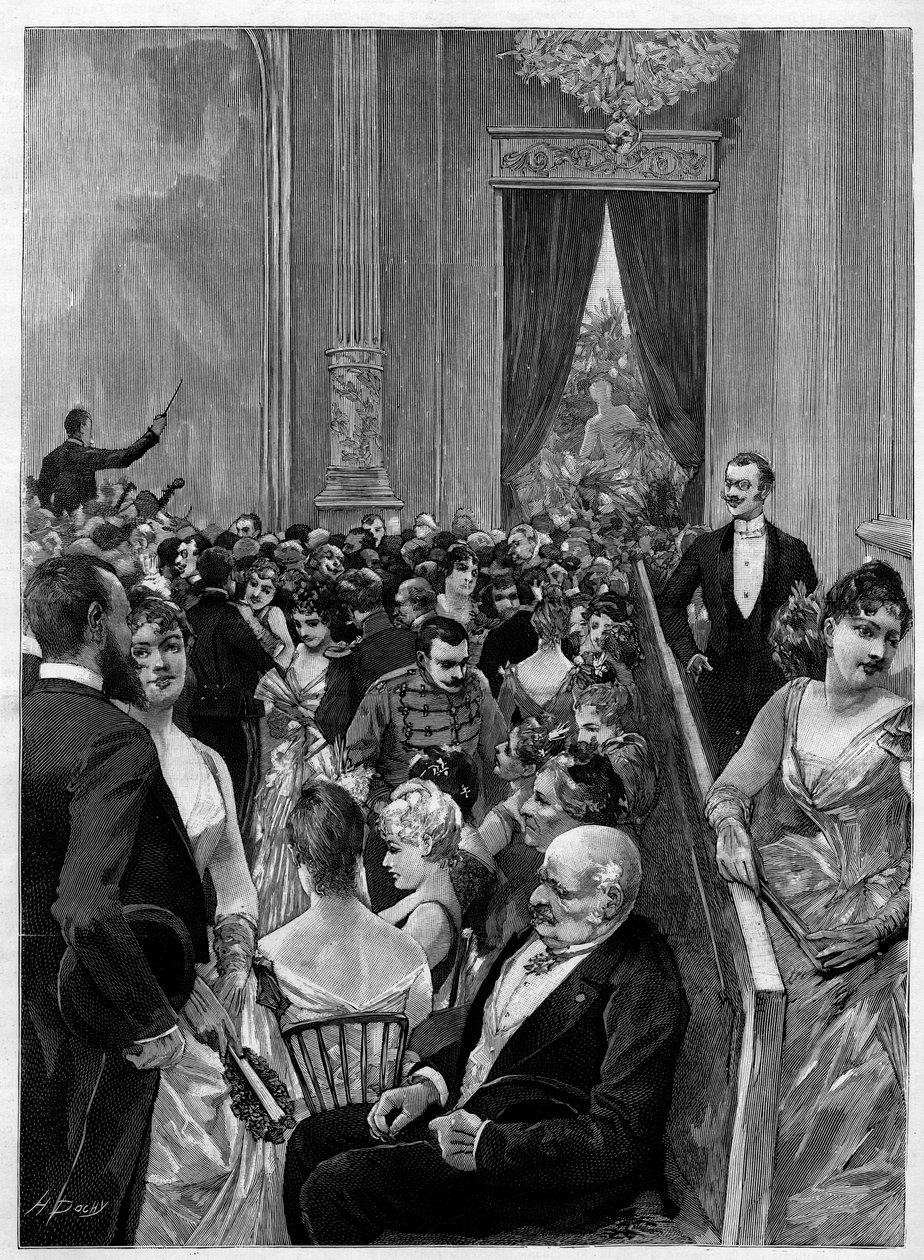 共和国大統領ジュール・グレヴィ(1807-1891)がパリのエリゼ宮で行った最後の舞踏会のダンスホール。Le monde illustrious "に掲載されている図版 作： 無名の画家