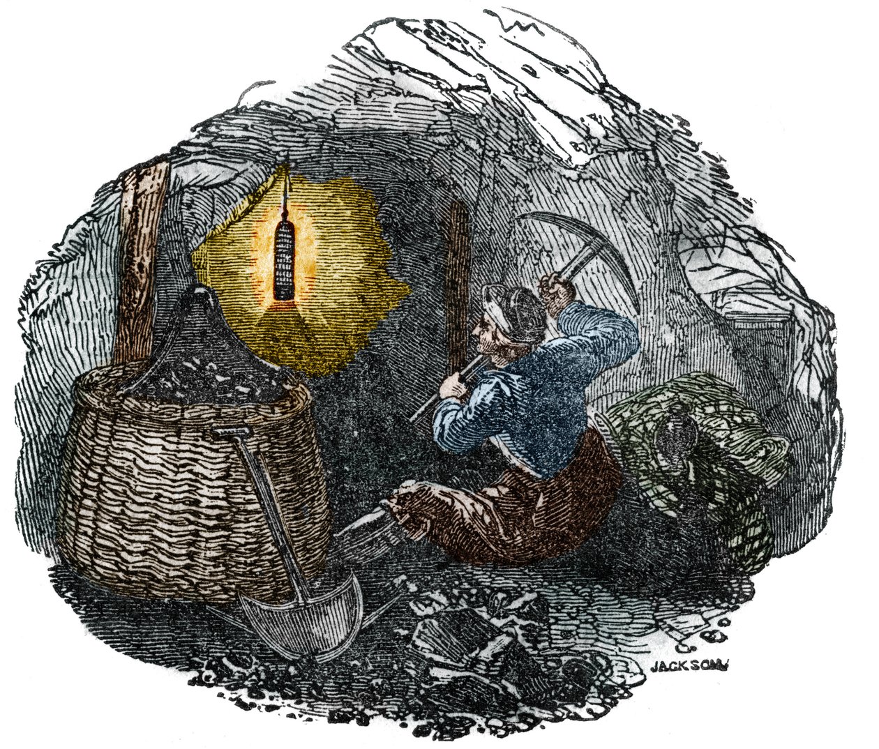 Davy lamp 1815 Humphry DAVY (1778-1829). 1834年のエングレーヴィング。 作： 無名の画家