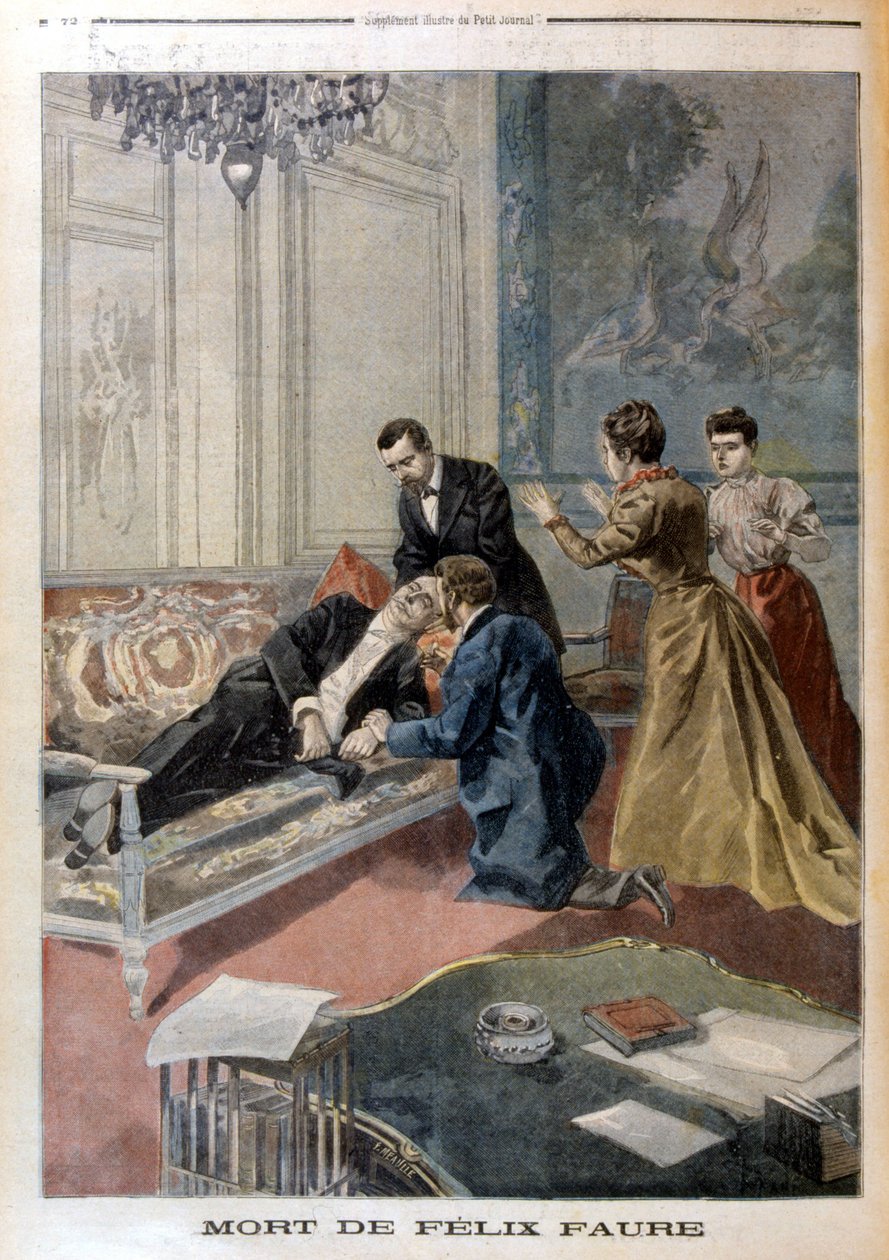 エリゼのサロンでのFélix Faureの死 - 1899年2月26日付の「Le Petite Journal」にて 作： 無名の画家