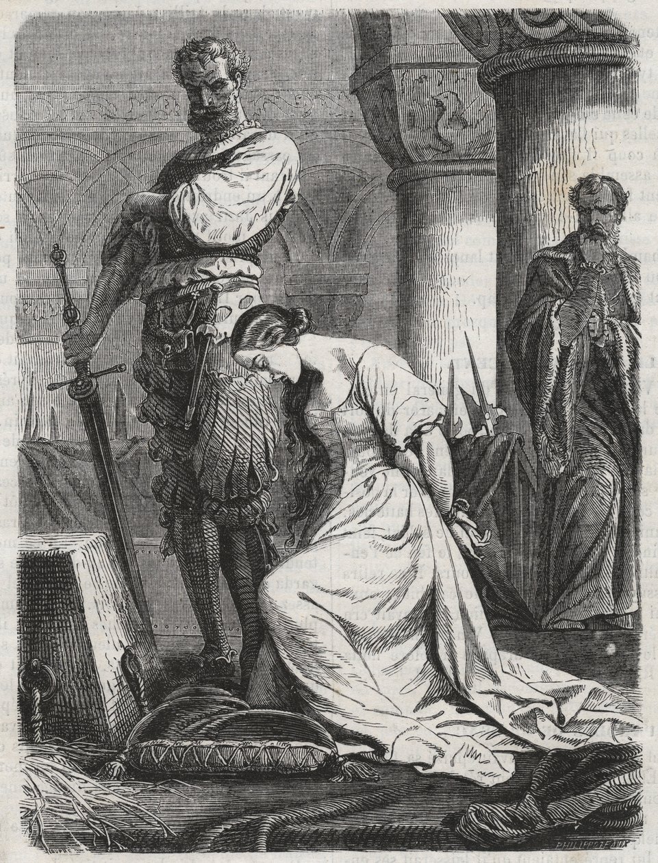 Death of Katherine Howard, Wife of Henry VIII engraving 1864- Catherine Hovard or Catherine Howard (Katherine or Katheryn) 作： 無名の画家