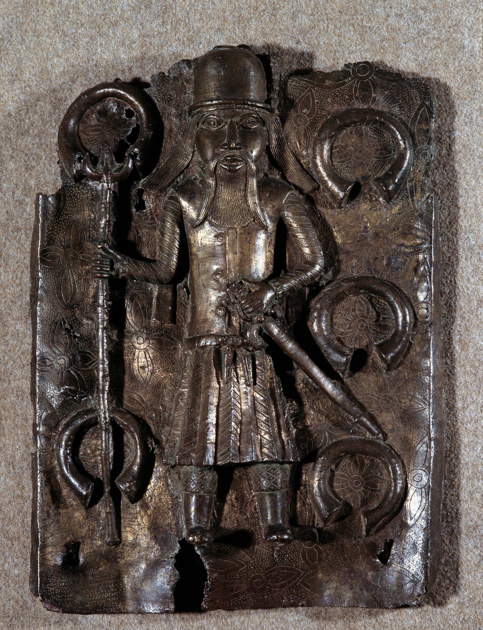 装飾美術：ポルトガルの戦士が彫った真鍮製の皿。16世紀 ウィーンの缶詰 作： 無名の画家