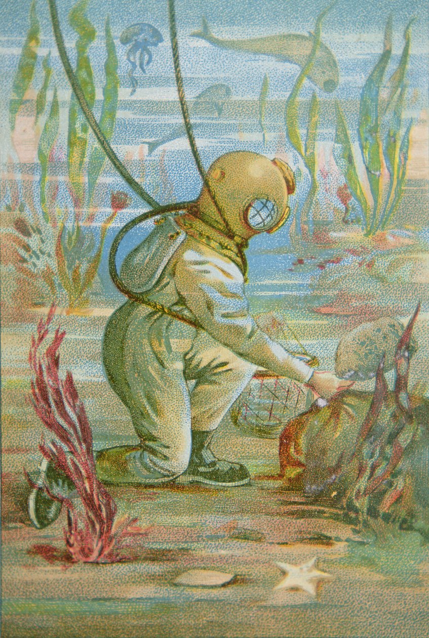 深海のダイバー」1890年頃（カラーリトグラフ 作： 無名の画家