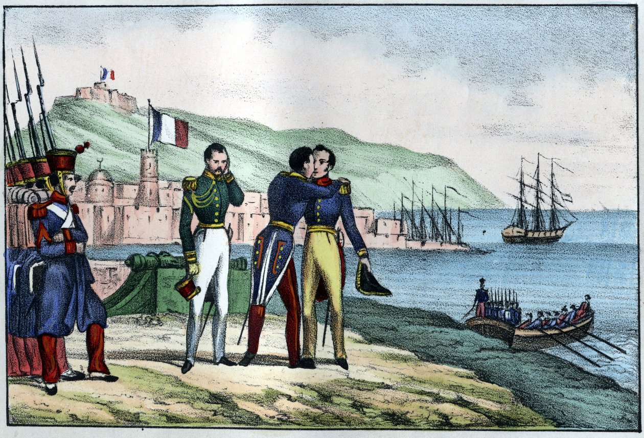 1830年、ブルモン伯爵ルイ・オーギュスト（Maréchal de Bourmont）（1773-1846）のアルジェリアからの出発。Léon Galibert著「L