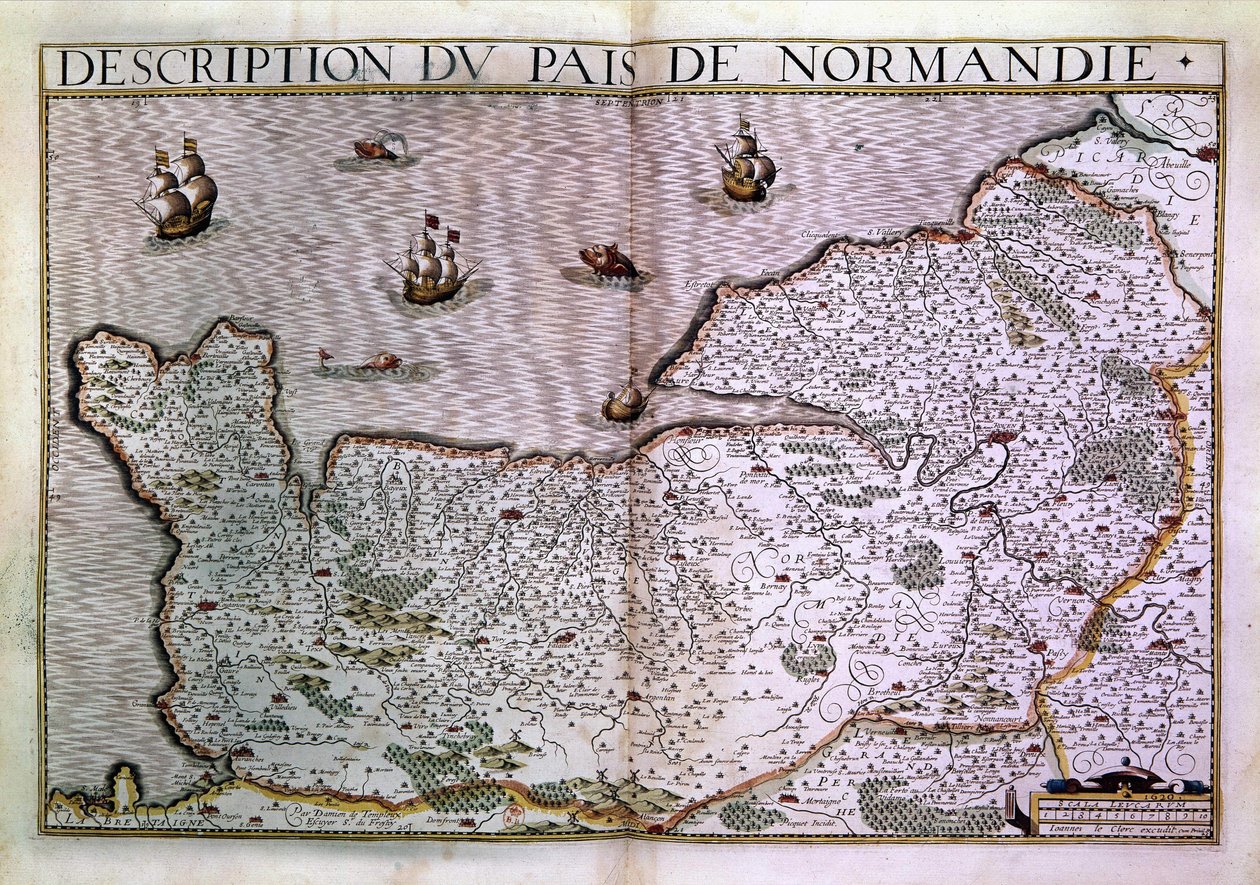 ノルマンディーのパイスの説明。1620年のノルマンディー地方の地図。 作： 無名の画家
